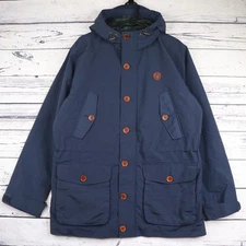 Fred Perry Mountain Parka Jacket Mens M Blue Lined Hooded Walking Classic
