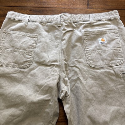 Carhartt Pants Mens 44 x 30 Khaki Brown Relaxed Fit Cotton Canvas Work Utility
