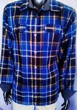  VVINTAGE SWISS TECH Flannel Shirt Men XL/XG (46-48) Blue Canoe Plaid Western...