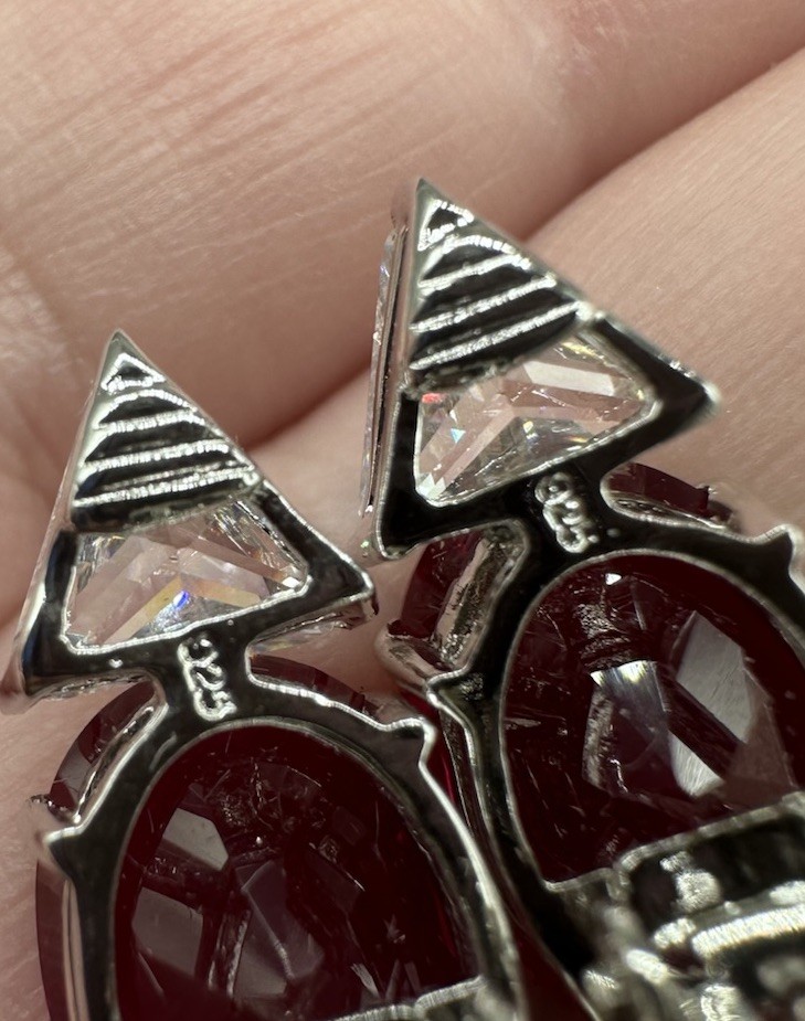 Sterling Silver Large Ruby Red Oval Stud Earrings… - image 7