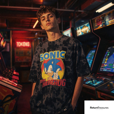 Re:Covered Sonic the Hedgehog T-Shirt Sega L Unisex Gaming Schwarz Grau Lizenz