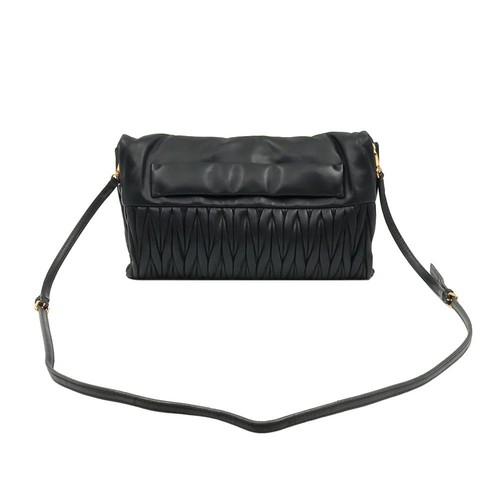 Miu Miu Black Leather Matelassé Gold-Tone Flap Clutch Crossbody 5BF385 114976836 - Picture 2 of 11
