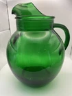 Vintage Anchor Hocking Forest Green Glass Pitcher With Ice Lip