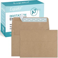 Eupako 5x7 Envelopes Self Seal 100 Pack, Brown A7 Envelopes, Kraft Paper Envelop