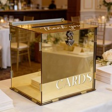 Metallic Gold Mirror Acrylic Wedding Card Box Slot Lock Large Money Gift Cards