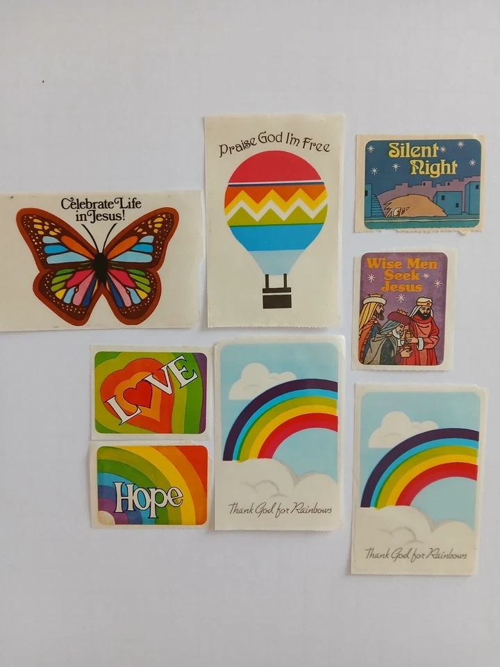 Pegatina religiosa vintage de gracias a Dios por el arco iris rara difícil de encontrar Foto 2 de 2