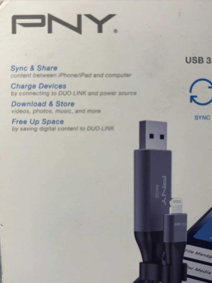 PNY Duo Link 64GB USB 3.0 OTG Flash Drive 4,Lightning Devices iPhone/ipad, NEW! - Image 2 of 4