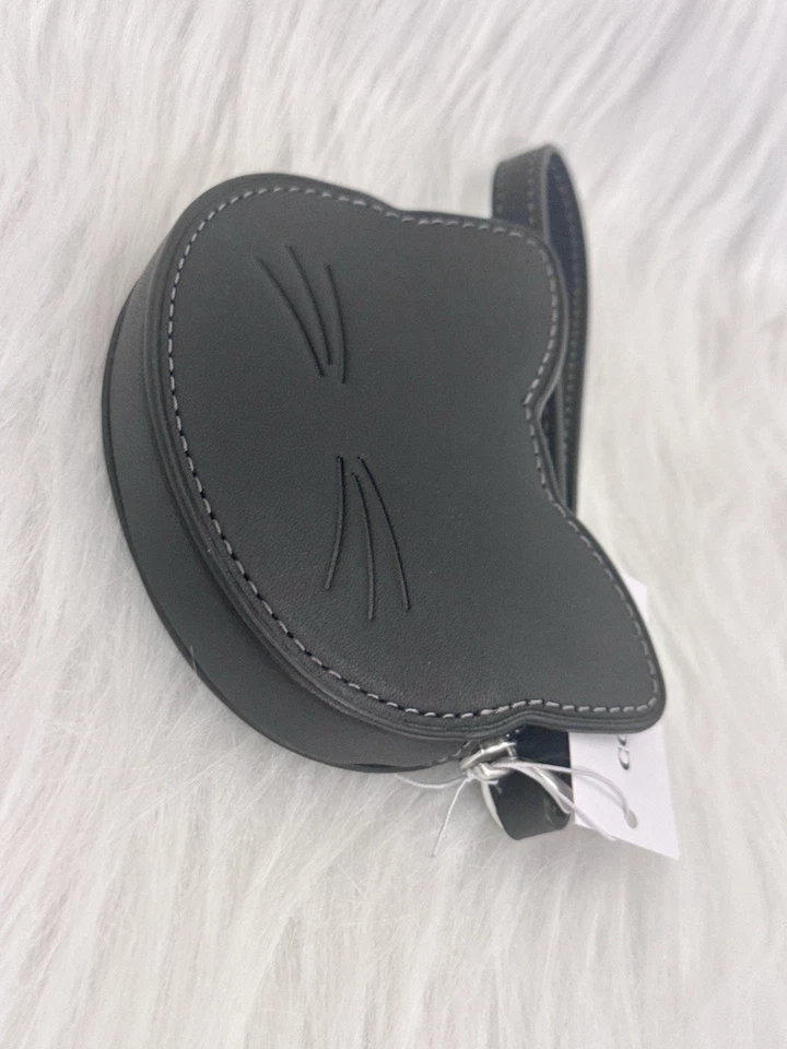 NUEVO CON ETIQUETAS Coach 2025 Halloween Gato Gatito Estuche para Monedas Monedero Cuero Plateado/Negro CCG23 Foto 4 de 4