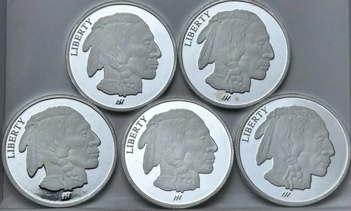 1 oz Silver Rounds - Indian/Buffalo (Lot of 5 Rounds) - .999 Fine Silver