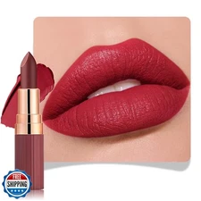 evpct Ruby Red Matte Creamy Lipstick for Women, Long Lasting Waterproof Velve