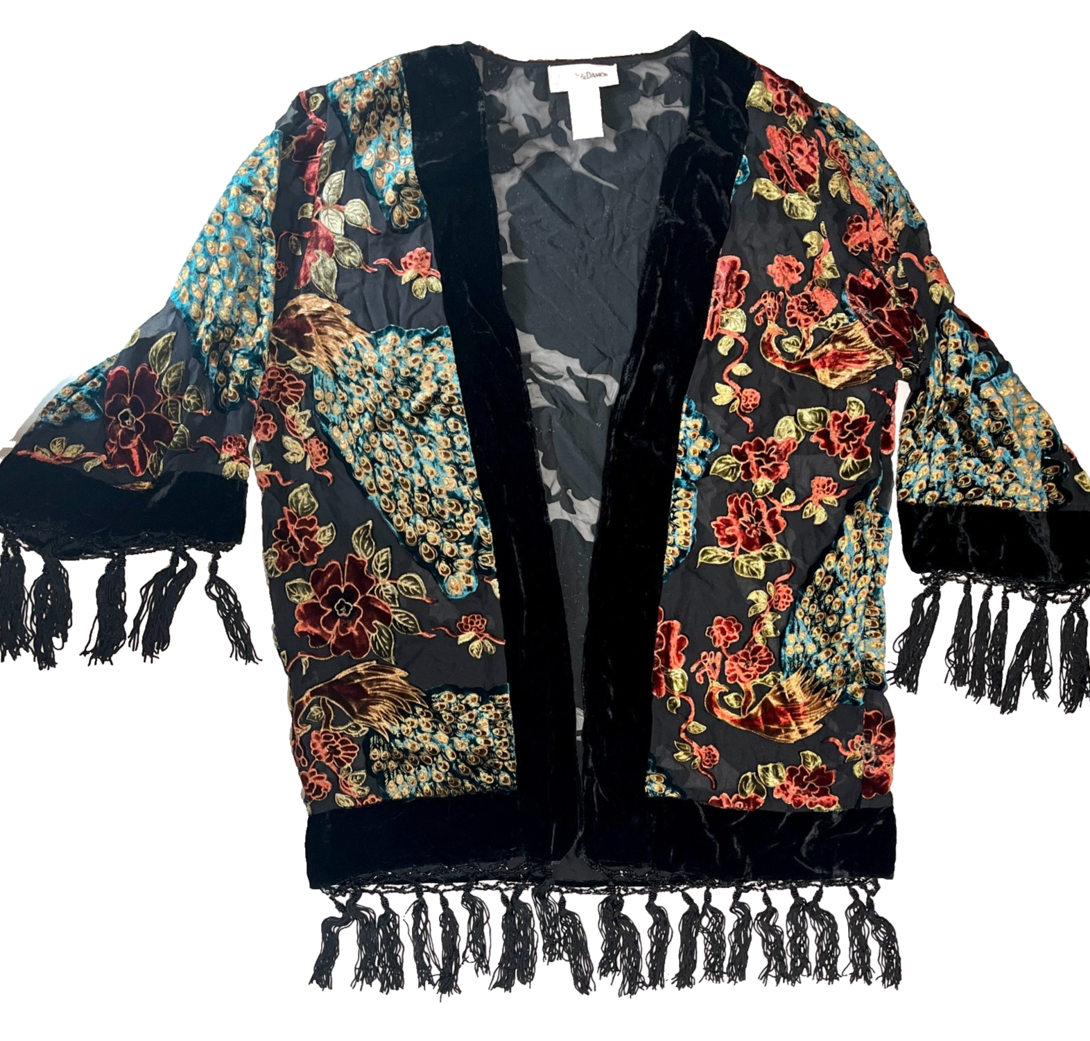 Drapers&Damons Burnout Kimono Peacock Whimsigoth Silk Velvet Open Cardigan OSFM