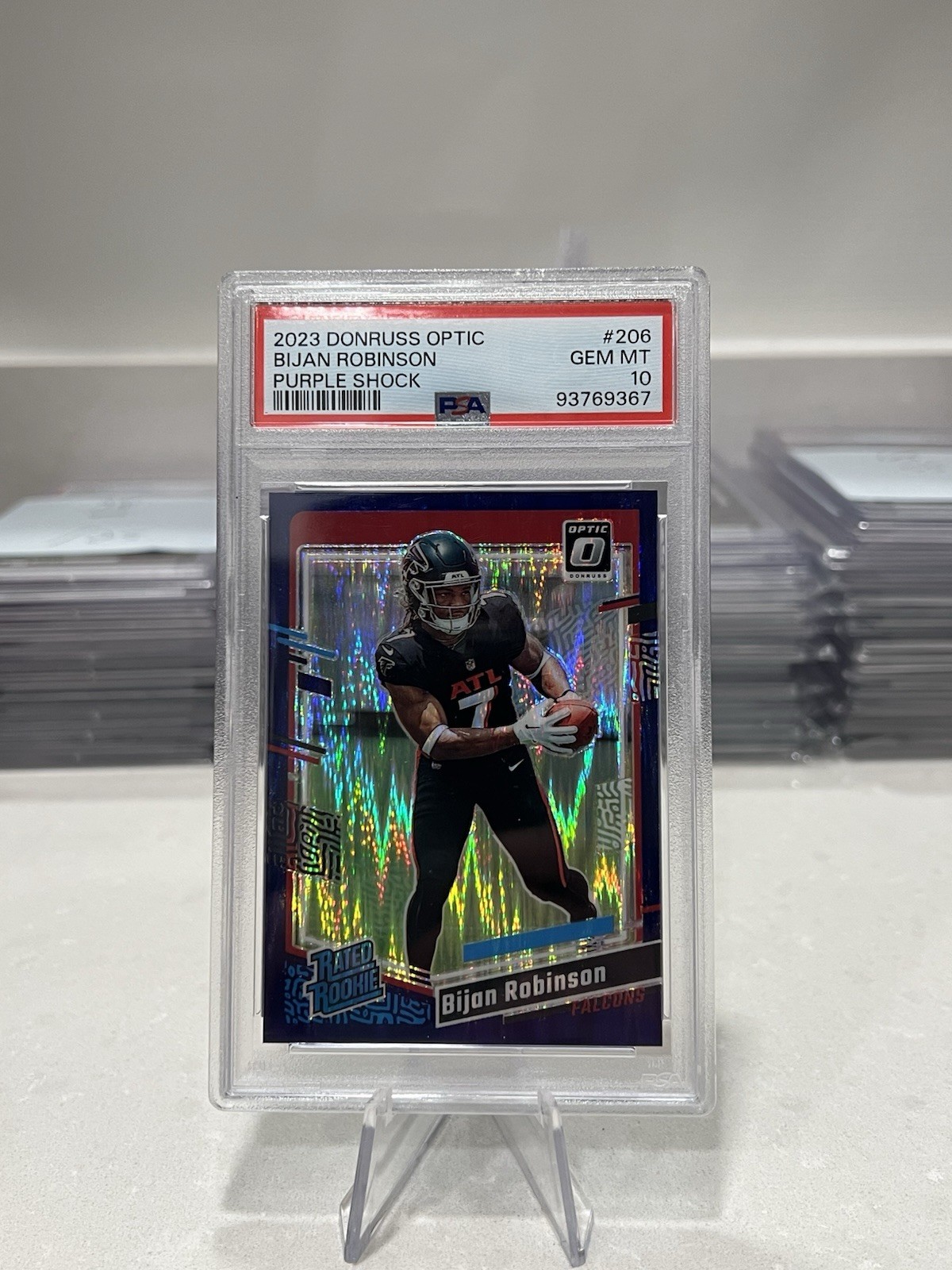 2023 Donruss Optic Rated Rookie Bijan Robinson #206 Purple Shock (RC) PSA 10💎📈