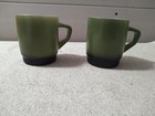 2 Vintage Fire King Avocado Green Black Bottom Coffee Mugs Cup Anchor Hocking — photo 2