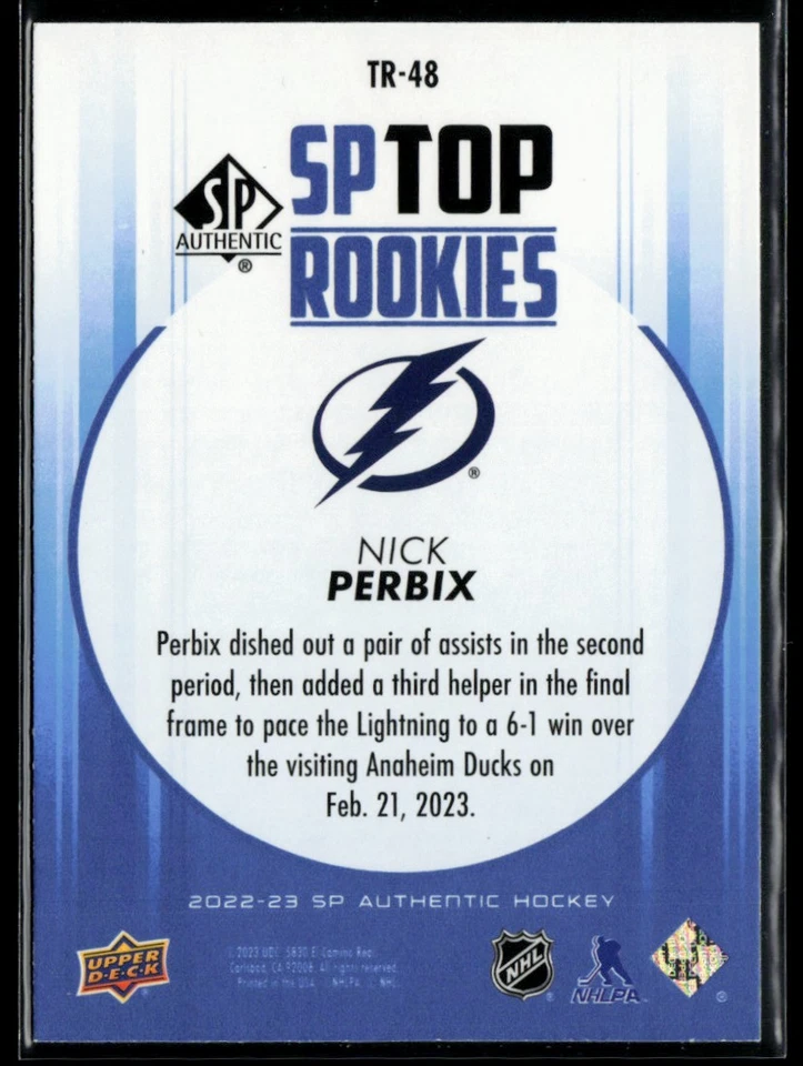 2022-23 SP Authentic Top Rookies Blue #TR-48 Nick Perbix RC - Image 2 of 2