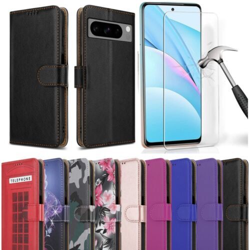 Pour Google Pixel 8 Pro Étui Portefeuille Cuir Pied Téléphone + Écran Verre - Photo 1 sur 98