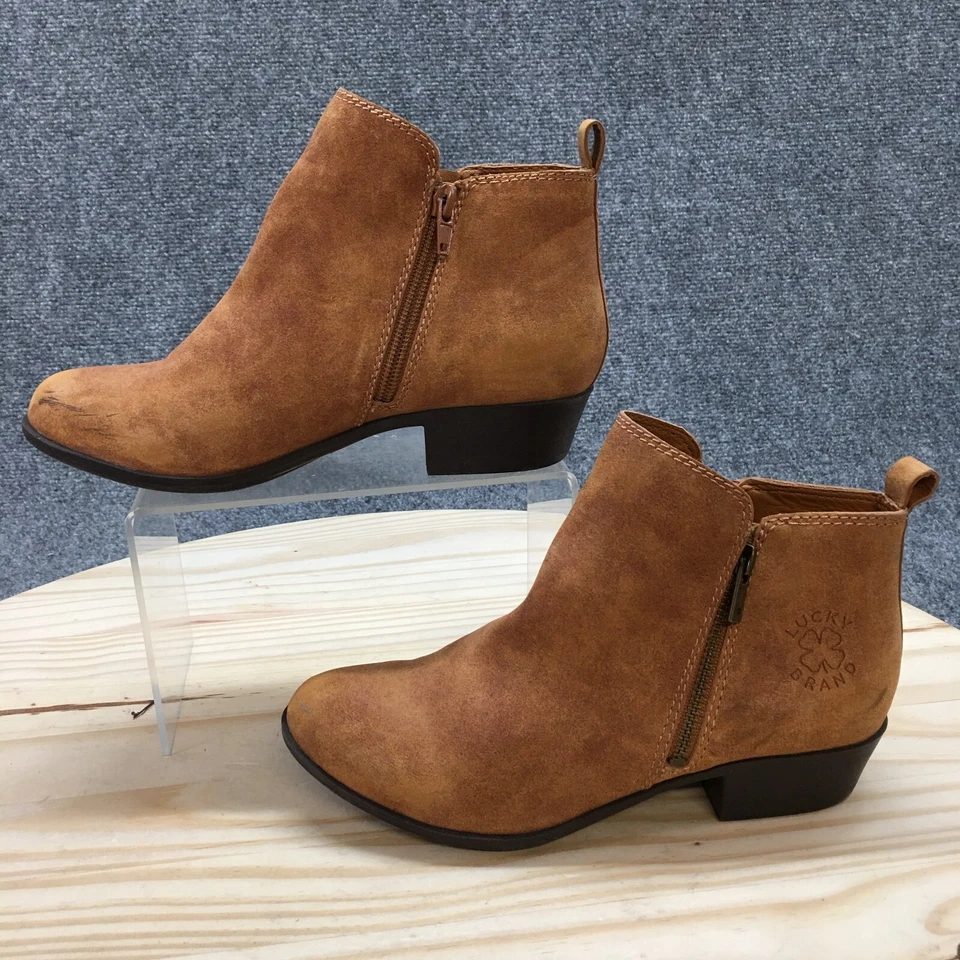 Lucky Brand Ankle Boots Youth 4M Brown UG Brona Almond Toe Slip On Faux Leather - Imagem 3 de 4