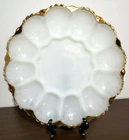 Milk Glass Deviled Egg Plate With Gold Trim Anchor Hocking SOME WEAR ON GOLD