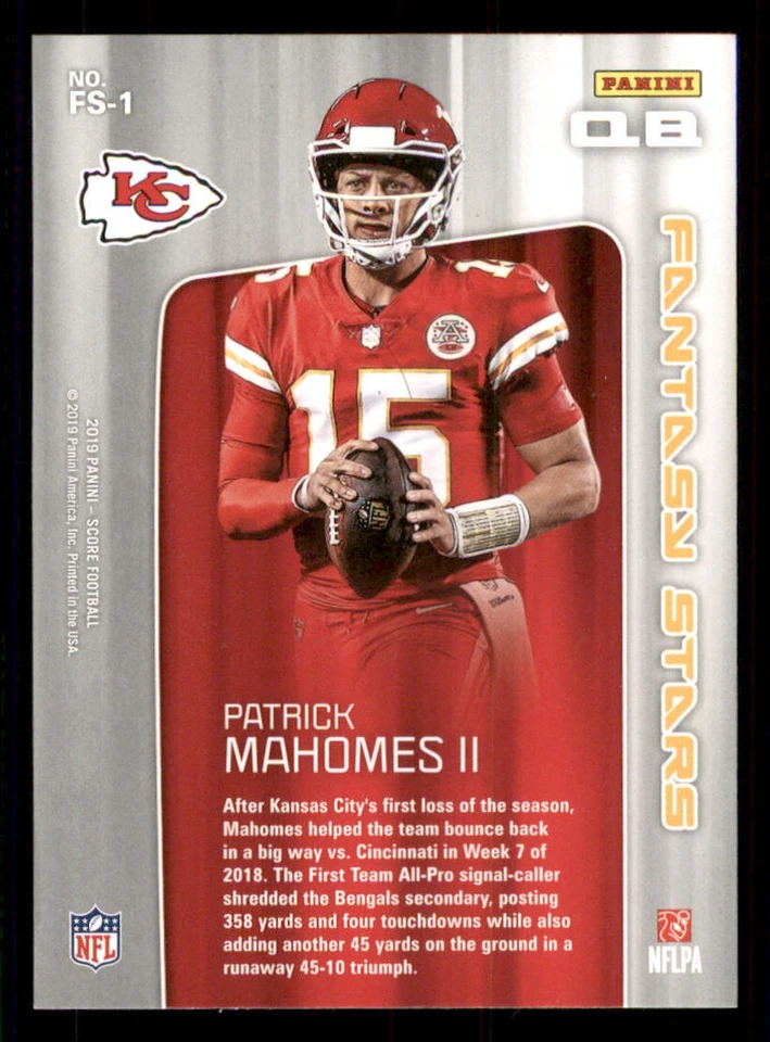 2019 Score Fantasy Stars #1 Patrick Mahomes II - Image 2 of 2