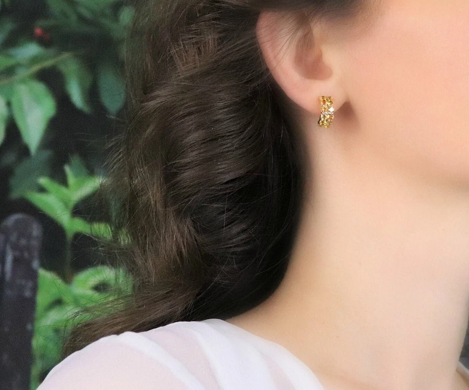 14k 黄金天然黄水晶耳环 J 环状耳环 5/8 x 1/4 — 第 3/4 张图片