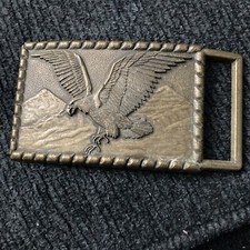 American Bald Eagle Belt Buckle Mountains Patina Brown approx 3.75" x 2"