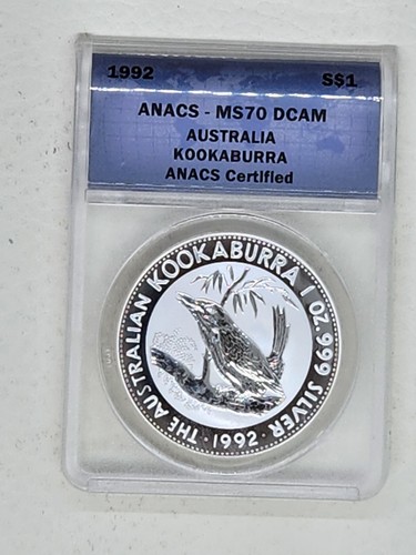 1992 ANACS - MS70 DCAM Australia Kookaburra Uncirculated 1oz Silver $1 Certified - Picture 6 of 8