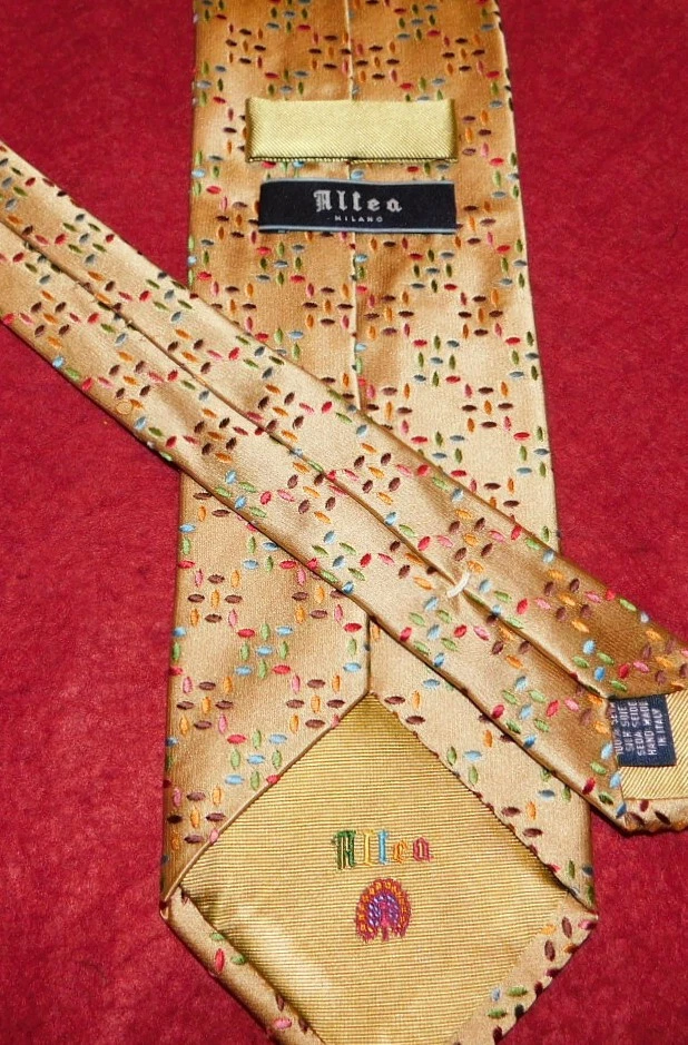 ALTEA MILANO FEITO NA ITÁLIA GRAVATA COM MOTIVO DE PONTOS DOURADOS/VERMELHOS/VERDES - GRAVATAS DE DESIGNER. - Imagem 3 de 3