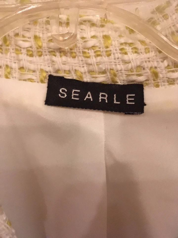 Jaqueta SEARLE Designer Lã Tweed Dente de Cão Retro Glam 3 Botões Verde Tamanho 6 NOVA - Imagem 2 de 4