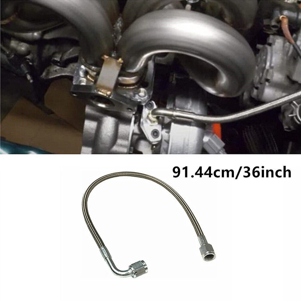 1PCS 90° 4AN Car Turbo Oil Feed Line 36" Turbo Feed Line Stainless Steel Braided - Imagem 3 de 4