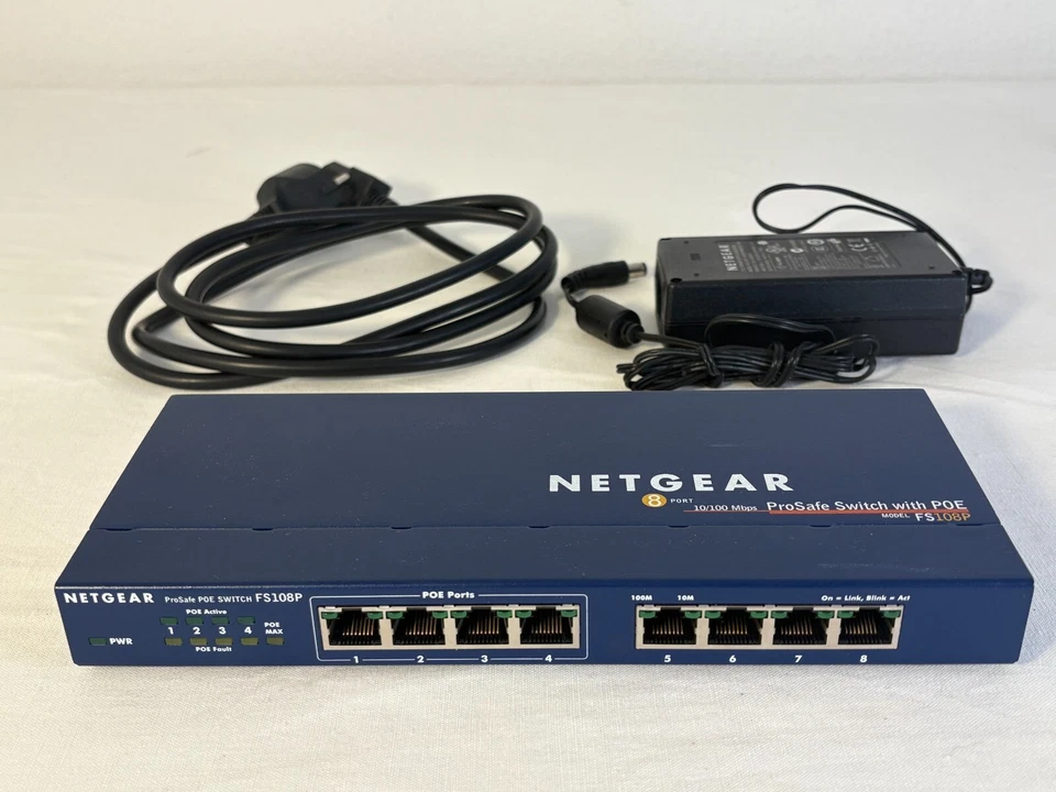 NETGEAR FS108P 8 Port 10/100 w/ 4 Ports PoE EXTERNAL UNMANAGED INCLUDING PSU