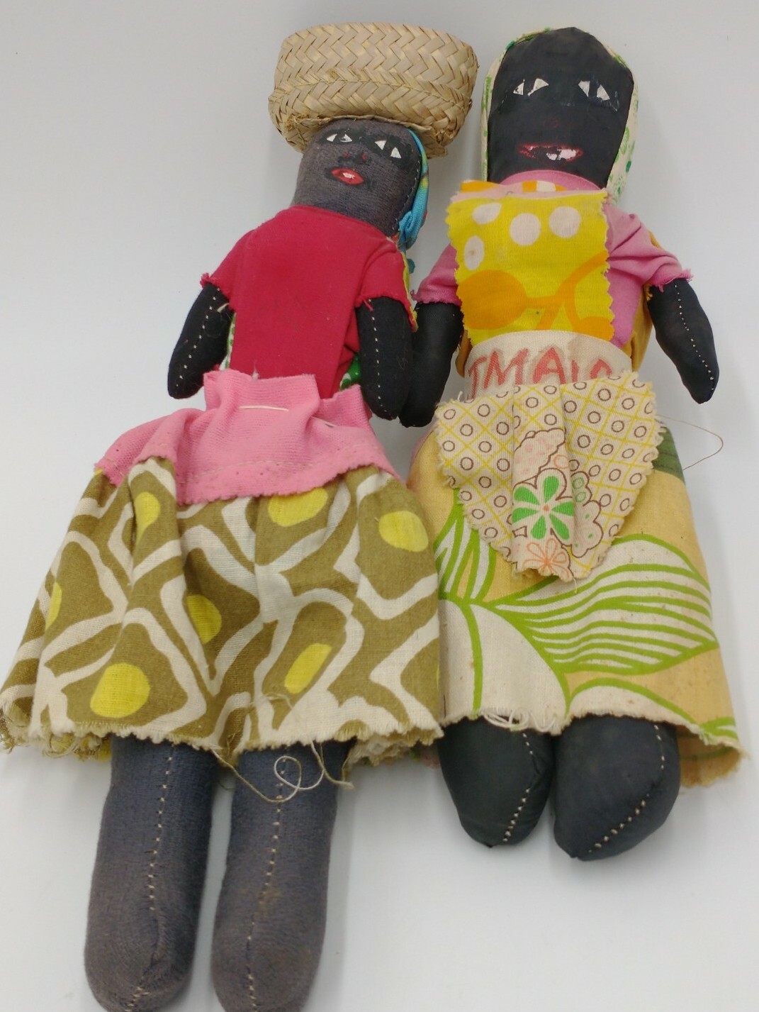Vintage Jamaican Cloth Rag Doll Handmade Folk Art Ethnic Colorful Set of 2