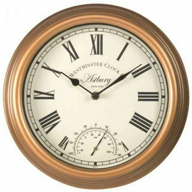 Smart Garden 5060010 Outdoor Astbury Round Analogue Wall Clock Temperature Gauge - Brown