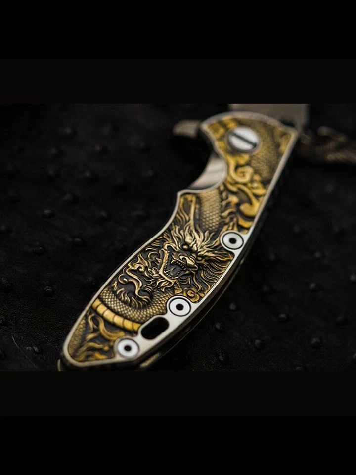 1Pc TC4 Inlaid Brass Battle Dragon Handle Scale for Rick Hinderer XM18 3.5” - Image 2 of 4