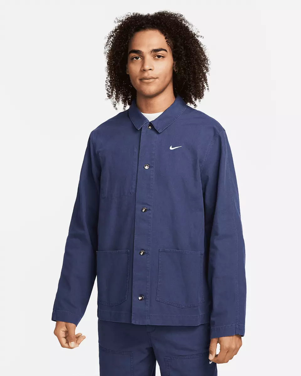 $150 NIKE Life Men's L Unlined Chore Canvas Jacket Navy Blue DQ5184-270