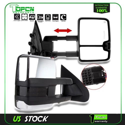 Chrome Power Heated Signals For 2014-18 Silverado Sierra Side View Tow Mirrors