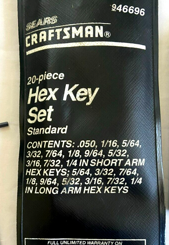 Complete 20 Piece Craftsman V SERIES 946696 ALLEN Hex Key Set w/Pouch