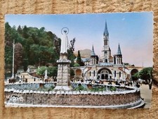 BASILICA AND THE GROWN VIRGIN,LOURDES,FRANCE.VTG USED POSTCARD*C25