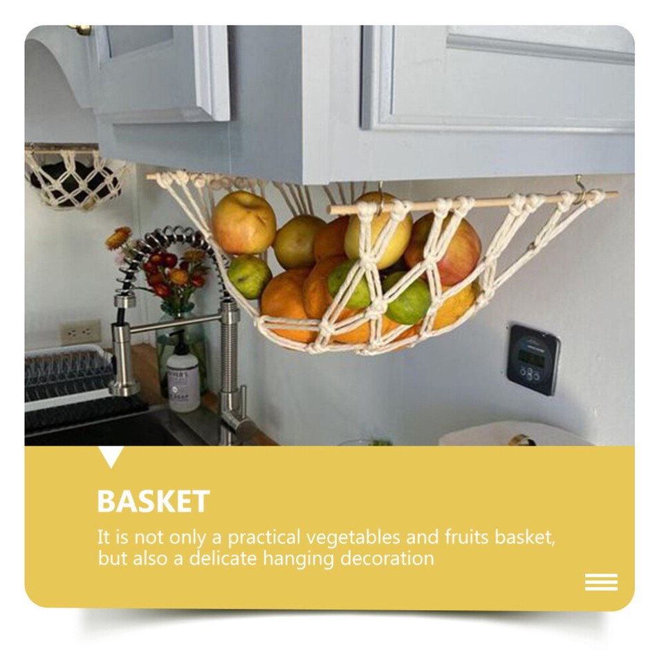 Rustic Macrame Fruit Net Hammock Cotton Rope Hanging Basket Stand eBay