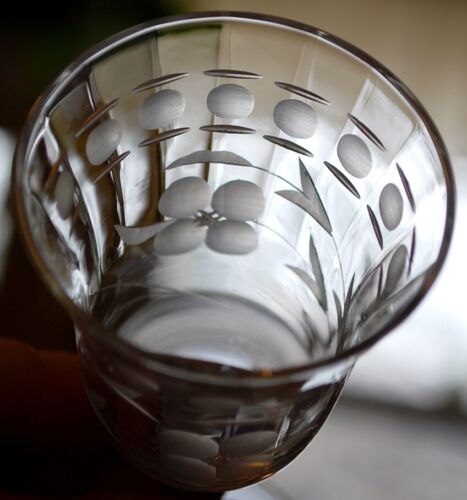 Antique Set 9 WINE/CORDIAL GLASSES Hand Cut DOTS & LINES W FLOWERS Optic Panel - Picture 6 of 24
