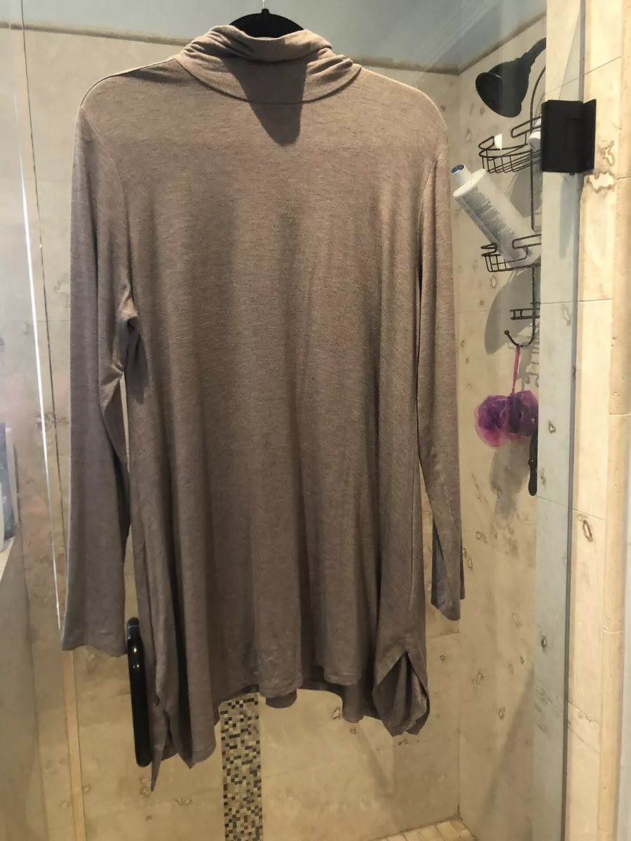 Soft Surroundings L Large Swing Tunic Turtleneck Cowl Neck Taupe Brown Viscose