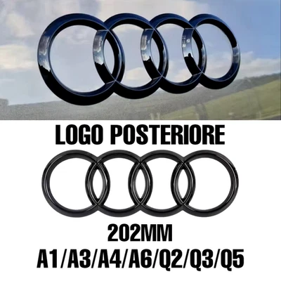LOGO POSTERIORE 202mm NERO LUCIDO Audi A1 A3 A4 A6 Q2 Q3 Q5 Q8 - STEMMA EMBLEMA