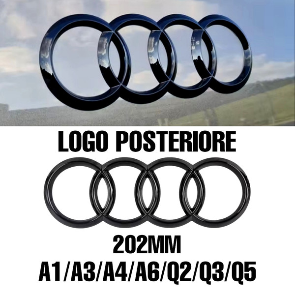 Logo Posteriore 202Mm Nero Lucido Audi A1 A3 A4 A6 Q2 Q3 Q5 Q8 - Stemma Emblema-image