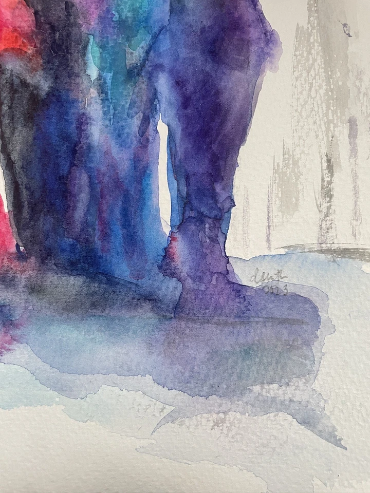 Original Watercolor Abstract, Women-  9x12, Red, Purple, Blue  - Image 3 of 4