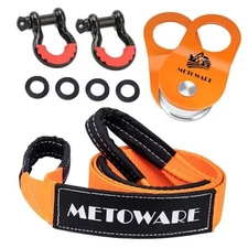 METOWARE Offroad Recovery Kit - Snatch Block+ 8ft Tree Saver + D Ring Shackles