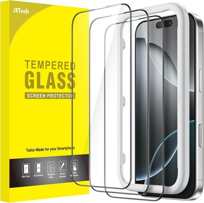 JETech 3 Stück Full Screen Schutz-Folie für iPhone 16 Pro 6,3 Zoll, Schwarz Rand