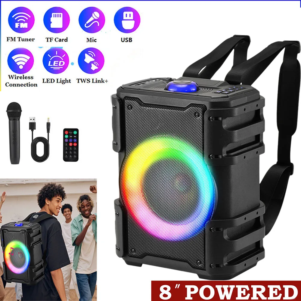 6000W Portable Backpack Bluetooth Speaker with 8 Inch Subwoofer and Heavy Bass