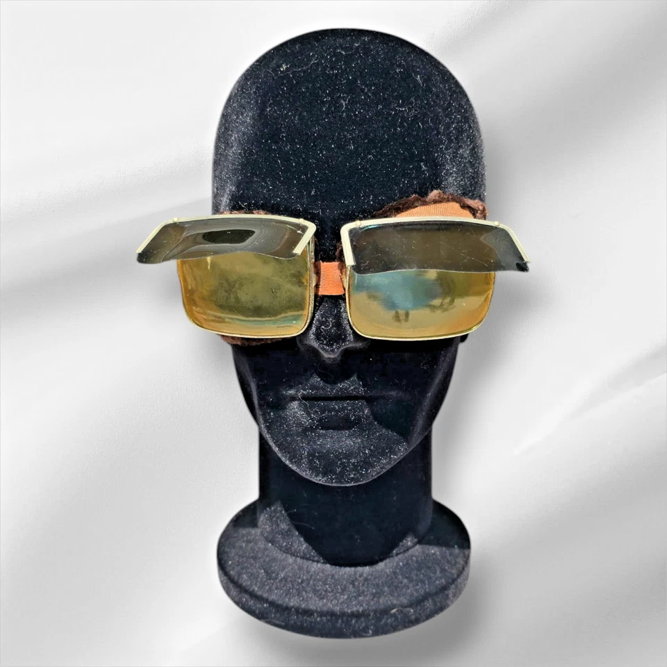 Gafas de aviador vintage forradas de piel con lentes tintadas amarillas y escudos oscuros abatibles Foto 2 de 4