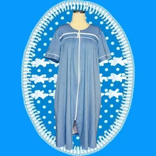 SECRET TREASURES Short Sleeve Full Zip Robe House Dress Blue Women's Medium