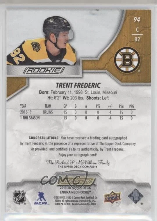 2019-20 Upper Deck Engrained Rookies Oak Auto Trent Frederic #94 Rookie Auto RC - Image 2 of 2
