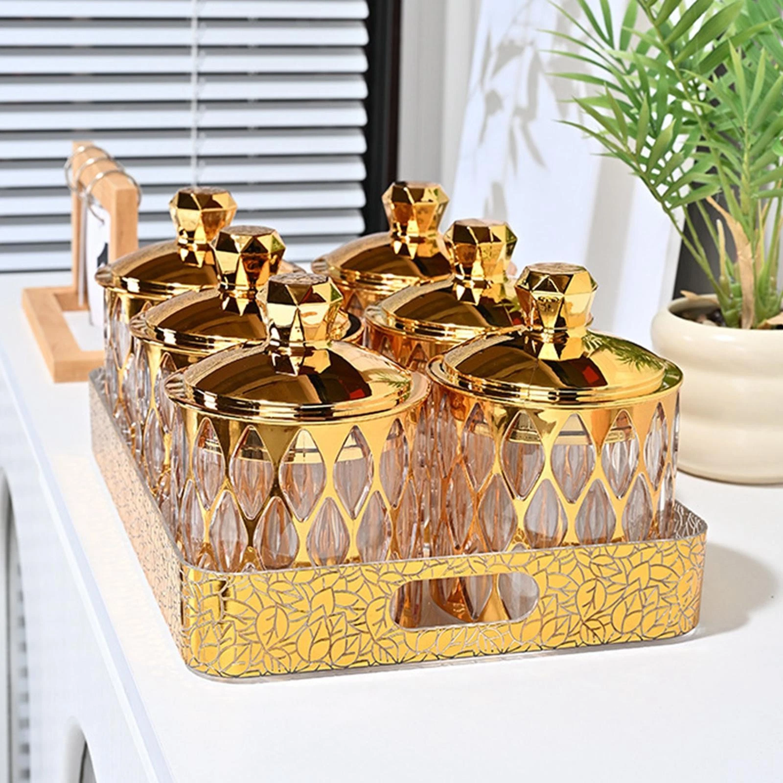 Food Storage Jars Container with Lids with Tray Space Saving Decorative Airtight