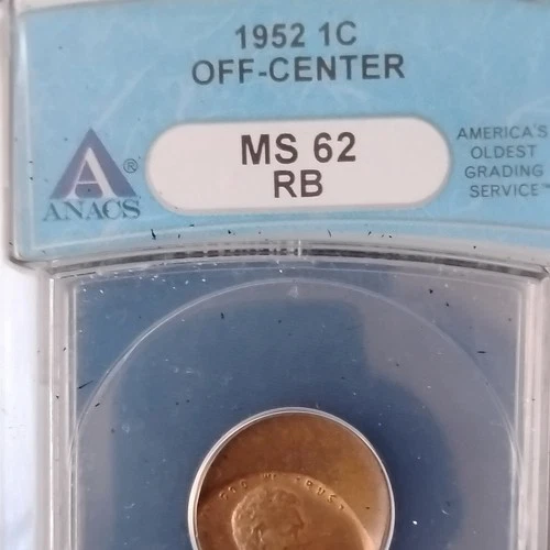 1952 Lincoln Wheat Penny 1C Off-Center Error ANACS MS62 RB Uncirculated